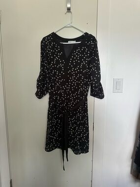 Black Printed Tie-Waist Women's Dress
